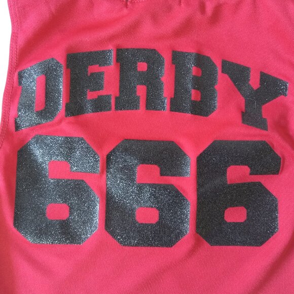 DOLLS KILL Womens Med Derby 666 Cheerleader Halloween Red Crop Tank Top Shirt - Picture 8 of 9